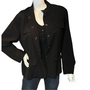 Chicos Black Blazer Jacket Mandarin Collar Pockets. Size L